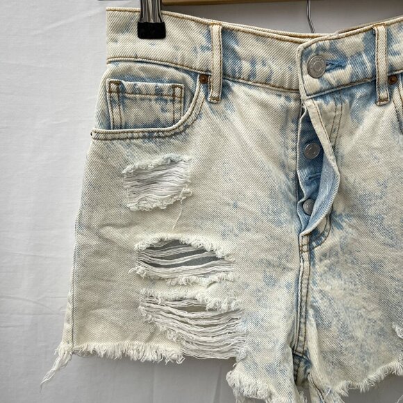 PacSun Women High Rise Icon Shorts Cutoff Raw Hem Distressed Denim 25 Light Wash - Picture 5 of 13